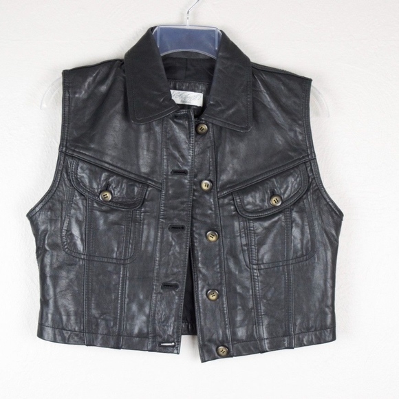 Lord & Taylor Jackets & Blazers - Lord & Taylor Black Button Front Leather Vest Med